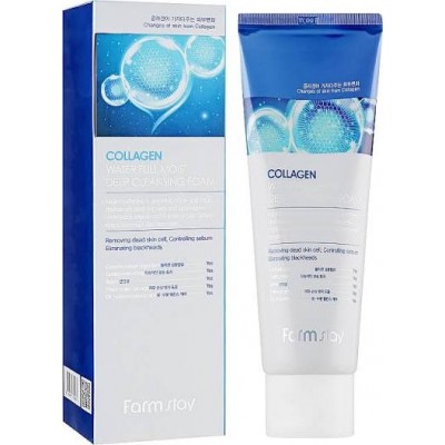 FarmStay Collagen Water Full Moist Deep Cleansing Foam, 180ml. Антивозрастная увлажняющая пенка с коллагеном