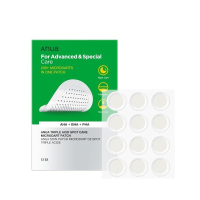 Anua Triple Acid Spot Care Microdart Patch — патчи с микроиглами и комплексом из трех кислот (AHA, BHA, PHA) для точечного ухода за проблемными участками кожи (12 шт.)