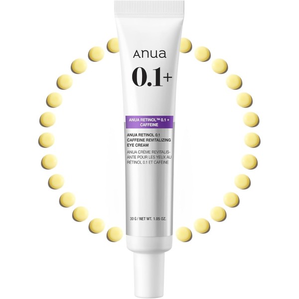 Anua Retinol 0.1 Caffeine Revitalizing Eye Cream, 30ml. Оживляющий крем для кожи вокруг глаз с ретинолом (0,1%) и кофеином