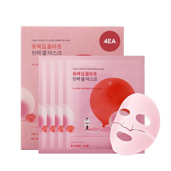 Round Lab Camellia Collagen Mask, 30min Hydrogel Mask, 34 g/ 4ea.— гидрогелевая маска с коллагеном и экстрактом камелии (4 шт., 34 г).