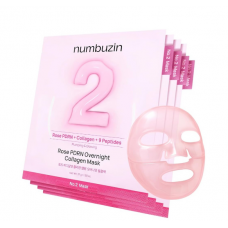 Numbuzin, No.2 Rose PDRN Collagen Plumping Beauty Sheet Mask, 5 Sheets. 33 ml. ночная тканевая маска с коллагеном и розовым PDRN для упругости и наполненности кожи.