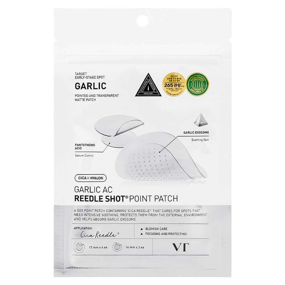 VT COSMETICS Garlic AC Reedle Shot Point Patch — точечные патчи для проблемной кожи (для воспалений на ранней стадии), 9 шт. Локальный пластырь с микроиглами для борьбы с акне