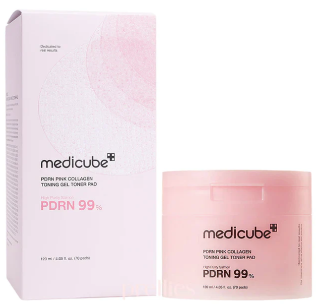 medicube Toner Pads Salmon DNA PDRN Pink Collagen Jelly Pad, 70 Pads (1 Pack) Увлажняющие пэды-тонер с PDRN (ДНК лосося) и розовым коллагеном. 