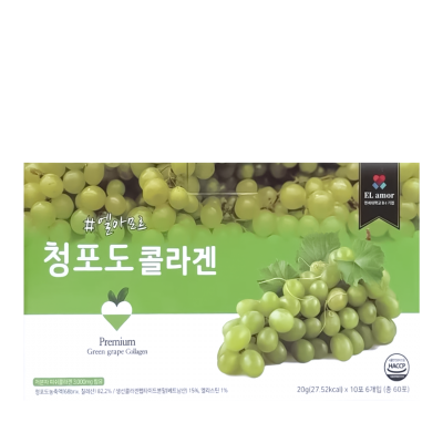 El amor Premium Green Grape Collagen, 20g(27.52kcal)*10ea*6pac.  Коллагеновое желе со вкусом винограда, 6 упаковок по 10 стиков*20g.