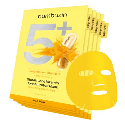 numbuzin No.5 Sheet Mask | Vitamin Spotlight Sheet Mask | Glutathione and Vitamin C, 5ea. Тканевая маска С глутатионом и витамином С