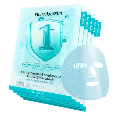 numbuzin No.1 Sheet Mask | Pantothenic B5 Hyaluronic Active Clear Mask, 5 Sheets. Тканевая маска Успокаивающая и увлажняющая