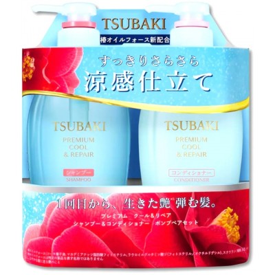 Tsubaki Premium Cool & Repair Set Ментолом 450ml+450ml. Восстанавливающий Набор по уходу за волосами унисекс  Набор средств для ухода за волосами с освежающим эффектом мяты.