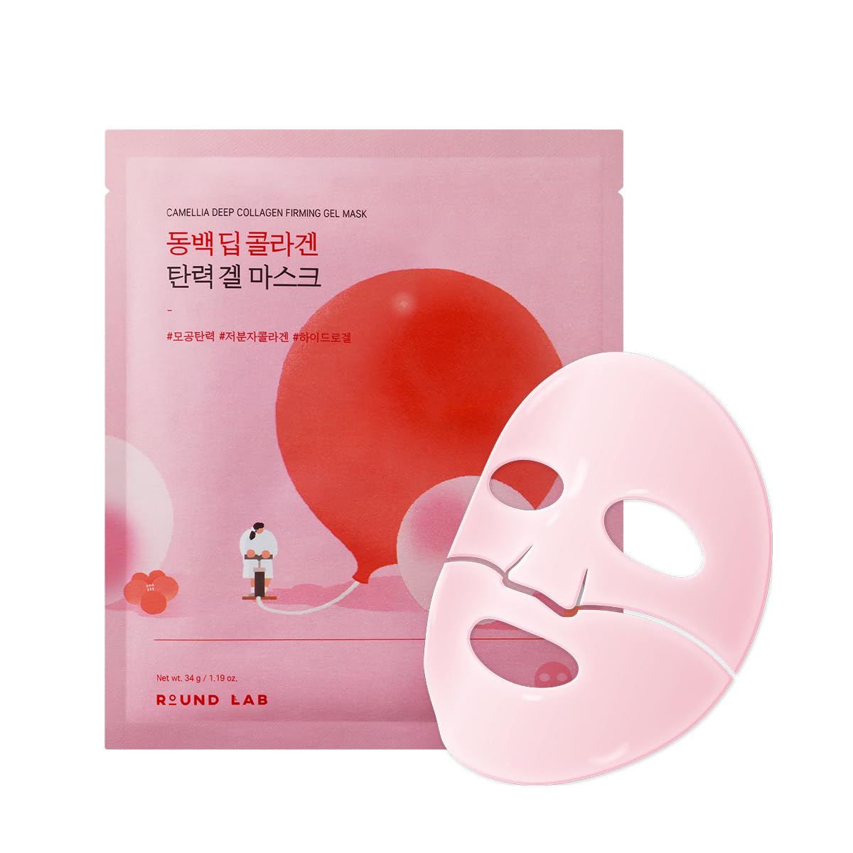 Round Lab Camellia Camellia Collagen Mask, 30min Hydrogel Face Mask. 34 g/1ea. Гидрогелевая маска для лица с коллагеном и экстрактом камелии (30 минут)